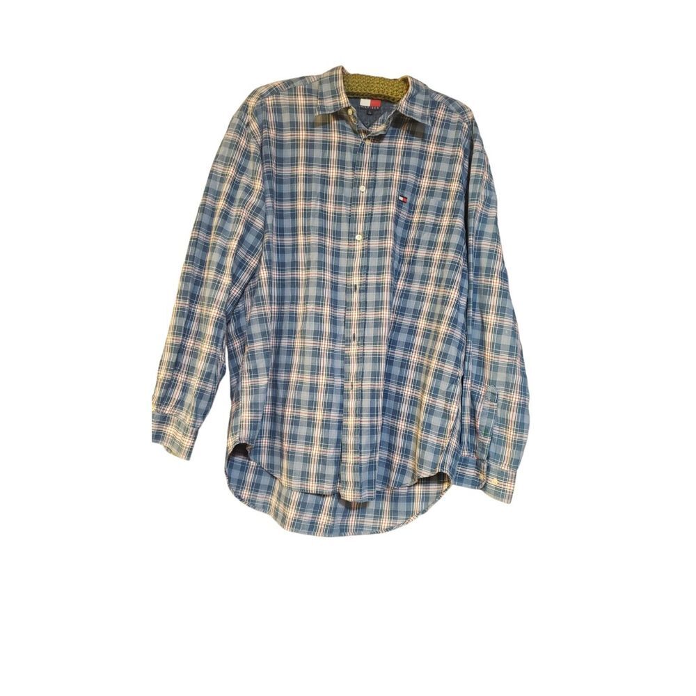 Tommy Hilfiger Blue/Red/White Plaid Cotton Long Sleeve Button Up Shirt Men L